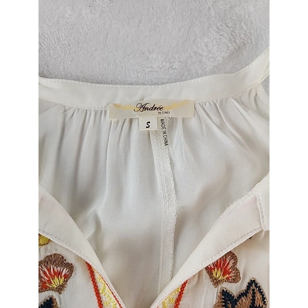 Andree by Unit Floral Embroidered Tank Top Size Small White Boho Hippie Festival - Picture 4 of 7